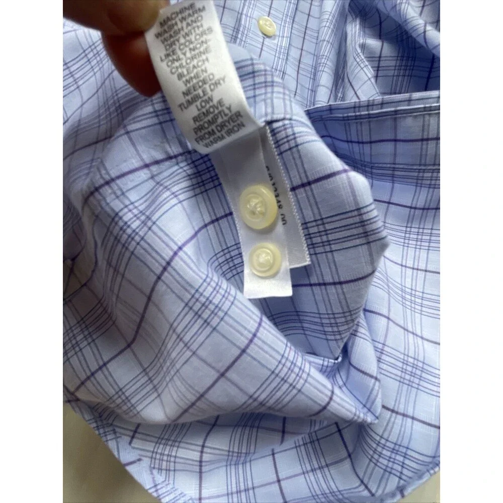 Banana Republic Mens Large Blue Plaid Button Up Shirt Slim Fit Non-Iron Tailored